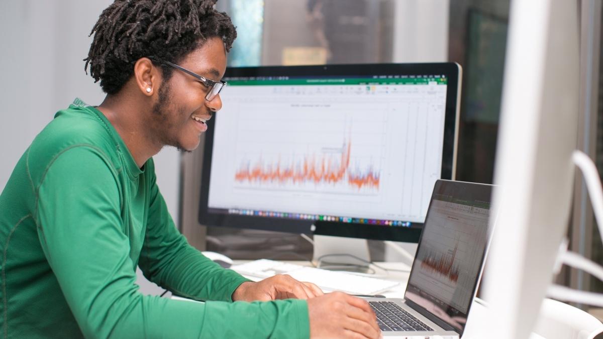 Student using a computer